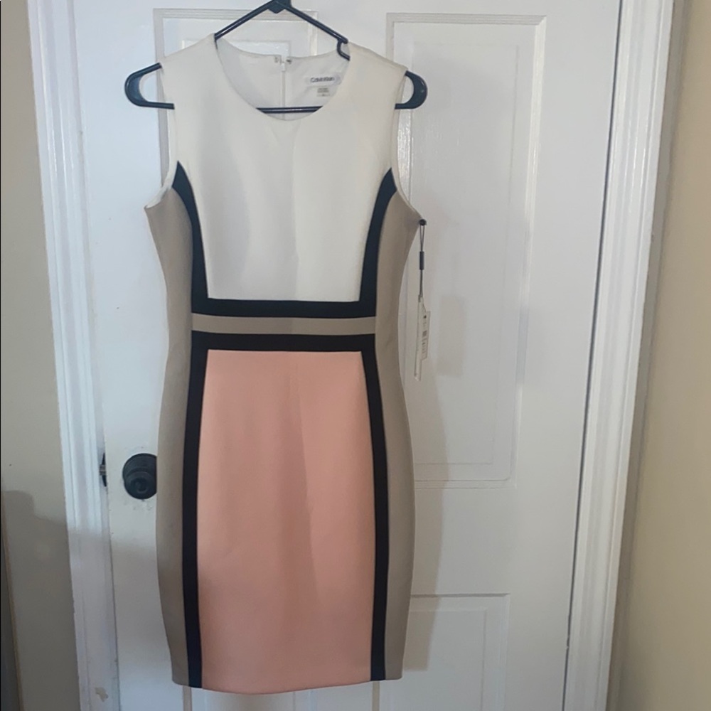 Colorblock Sleeveless Dress - White, Black, Pink